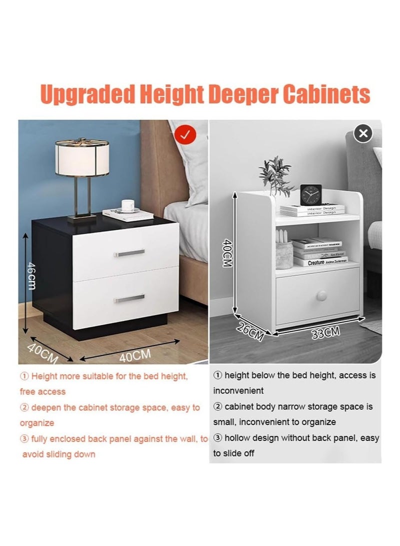 Monda Nordic Classic Nightstand, Large Capacity, Floor-standing Bedside Frame, Modern and Practical Side Table with Double Drawers, Narrow Storage Cabinet for Living Room or Bedroom, White/Black - Image 2